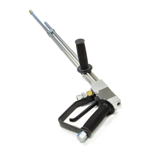 4000 PSI 8 GPM Dump Gun with dual stainless tubes, trigger handle, support grip, and brass nozzle for pressure washing applications.