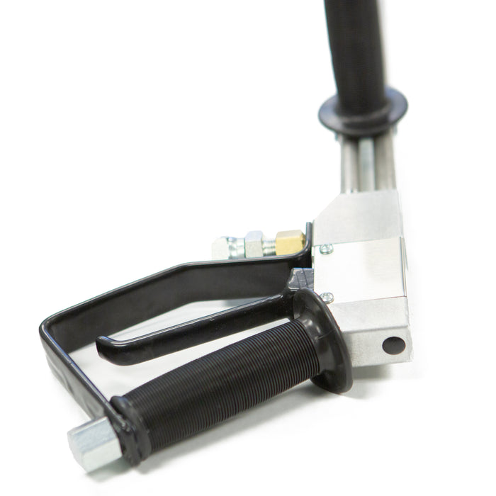 Close-up of 4000 PSI 8 GPM Dump Gun showing trigger handle, brass fittings, and heavy-duty stainless components for pressure washing.